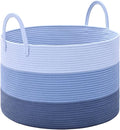67L Large Woven Blanket Basket, Cotton Rope Baby Laundry Hamper with Handles, Kids Toy Basket for Classroom & Nursery, Soft Round Stuffed Animal Storage, Dog Toy Bin - 20"x13", Blue by Degeyoyo