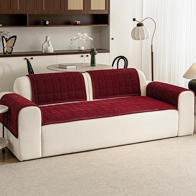 Couch Covers for Dogs, Non Slip Washable Pet Couch Covers for Sofa | 27.6”x82.7” Burgundy Soft Velvet Sofa Covers for 3-4 Cushion Couch, Couch Protect Against Pet Hair, Scratches & Stains - Image 7