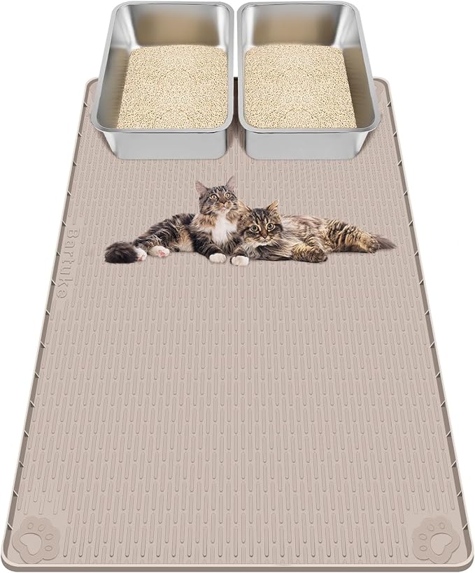 Kalolary Cat Litter Mats,40"x28"Extra Large Silicone Cat Mat for Litter Box | Easy to Clean Kitty Litter Trapping Mat, Soft on Kitty Paws, Waterproof, Urine-Proof Kittys Litter Mats for Floor,Khaki by Kalolary