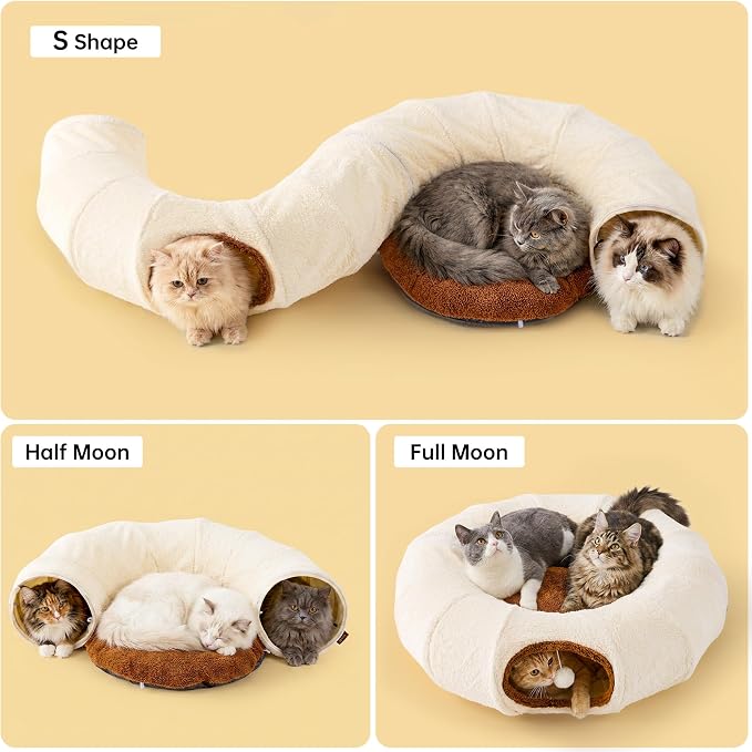ZOMISIA Large Cat Tunnel Bed - Cute Donut Bed for Indoor Cats with Washable Circle Cushion, Round Pet Peekaboo Cave Toy for Multi Kitten/Puppy/Rabbit - Image 2