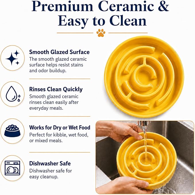 Ceramic Slow Feeder Dog Bowl, 1.5 Cup Puzzle Dish for Small Medium Dogs | Glazed ceramic maze bowl with 1.5-cup capacity for dry or wet food, sized for small and medium dogs - Image 4