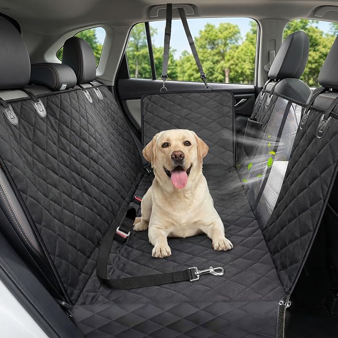 Dog Car Seat Cover, 600D Heavy Dute Car Seat Cover for Dogs Pets, 100% Waterproof Anti-Scratch Nonslip Dog Hammock for Cars, Seat Covers Protector with SeatBelt for Sedan SUV Truck Standard Black by Victoper