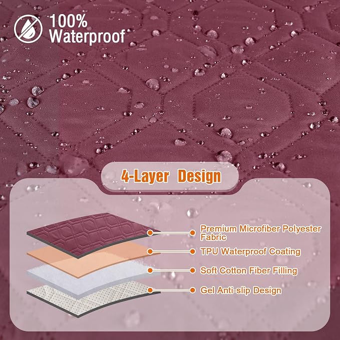 VANSOFY 100% Waterproof Recliner Chair Covers Washable, Burgundy, 22" | Non-Slip, Slipcover with Pocket, Furniture Protector, Elastic Straps, Chair Cover for Pets, Dogs - Image 5
