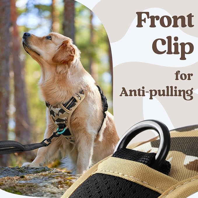 rabbitgoo Dog Harness for Large, Updated Easy On & Off with 3 Buckles | No Pull No Choke, Walking with 2 Clips and Handle, Adjustable Soft Reflective, Desert Ridge, Large - Image 6