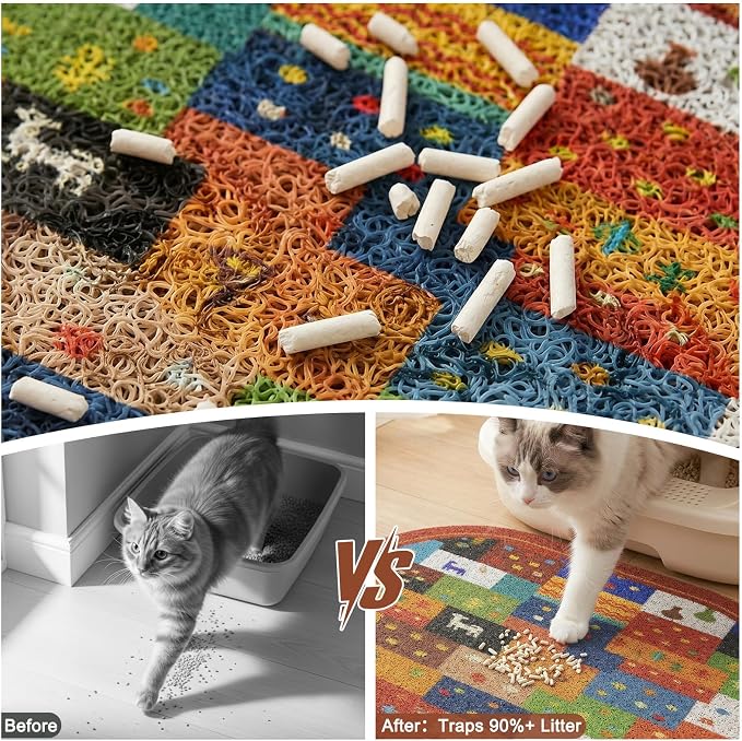 Bienbee Cat Litter Mat, 24" x 15" Dense Trapping Mesh for Litter Boxes | Litter Box Mat with PVC Mesh, Waterproof &Urineproof, Non-Slip Grip, Soft On Kitty Paws and Easy to Clean to Protect Floor - Image 2