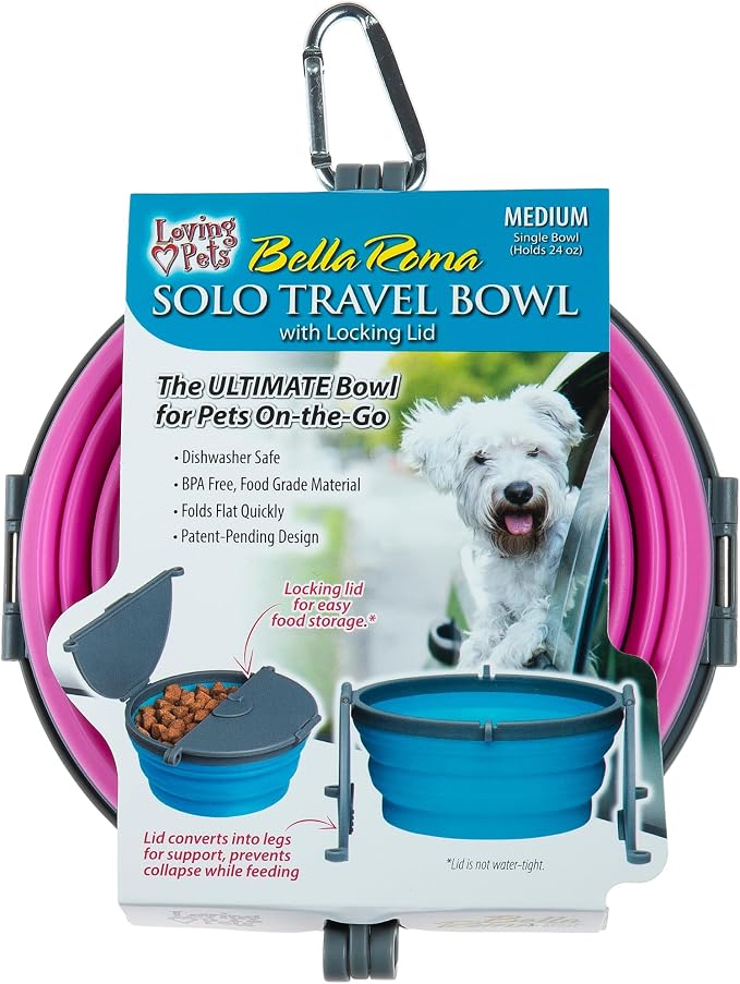 Loving Pets Bella Roma Collapsible Dog Bowls - Silicone Dog Bowls, Foldable Bowl, Puppy Essentials & Hiking Pet Supplies Great for Home & Travel (Pink, Medium) by Loving+Pets