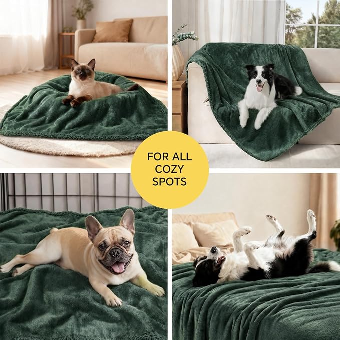 Luciphia Waterproof Blanket for Large Dog, Reversible Sherpa Couch Cover | waterproof pet blanket sherpa fleece reversible couch cover bed protector car from spills scratches, Dark Green 57" x 40" - Image 6