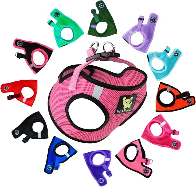 EcoBark Step in Dog Harness, Soft Mesh, Bubblegum Pink, Medium, No Choke | Eco Friendly Small & Medium Breed Dog Harnesses, Reflective & Adjustable Mini Body Halter Vest, Soft Toy Breed Harness by EcoBark