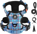 IVY&LANE No Pull Dog Harness with Leash Set, Reflective No Choke Pet Vest,Adjustable Oxford Dog Vest Harness with Easy Control Handle for Large Dogs (Checkered Blue,L) by IVYLANE