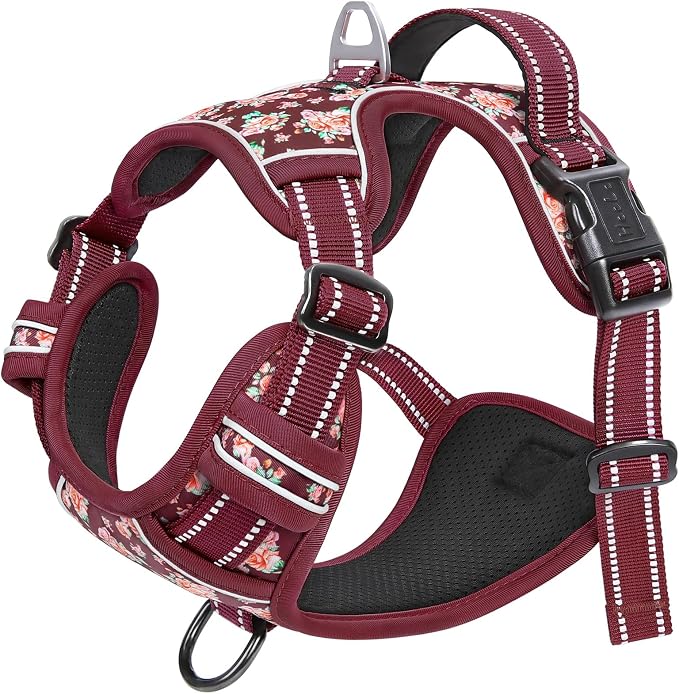 HEELE Dog Harness, Reflective, No Pull No Choke, Flower Burgundy, S | Front Clip for Small Dog Harness, 2 Metal Rings with Handle, Adjustable, Soft Breathable Padded Pet Vest for Night Walking - Image 6