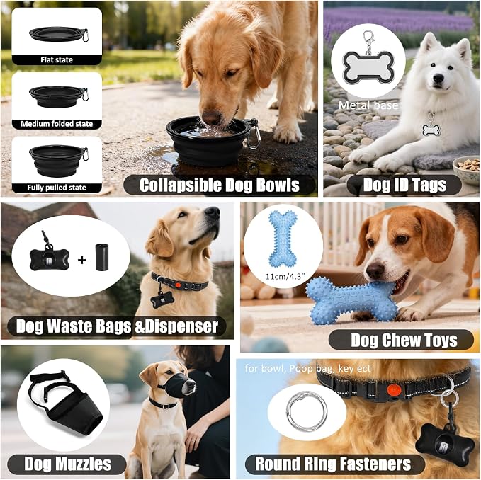 No Pull Dog Harness Adjustable Collar & Leash Set - Dog Halter Harnesses Collapsible Bowls & Poop Bag Dispenser Muzzle ID Tags Toys Fits Small Medium Large Dogs (Black-S) - Image 7