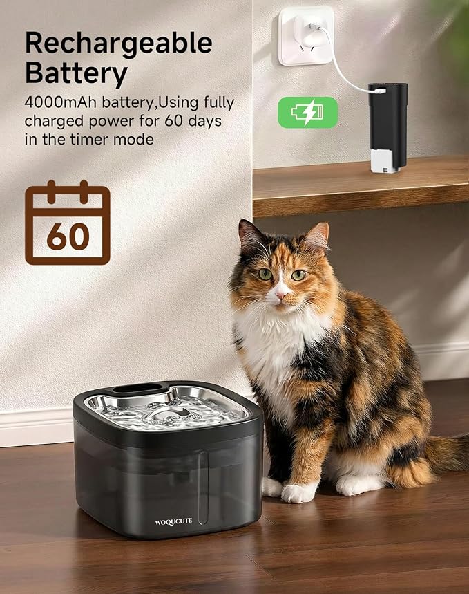 Cat Water Fountain Cordless: Battery Operated 118oz/3.5L Pet Water Fountain for Cats Indoor with Motion Sensor, Stainless Steel Tray, Ultra Quiet, Easy-to-Clean, Gifts for Cats, Dogs (8Filters) - Image 4