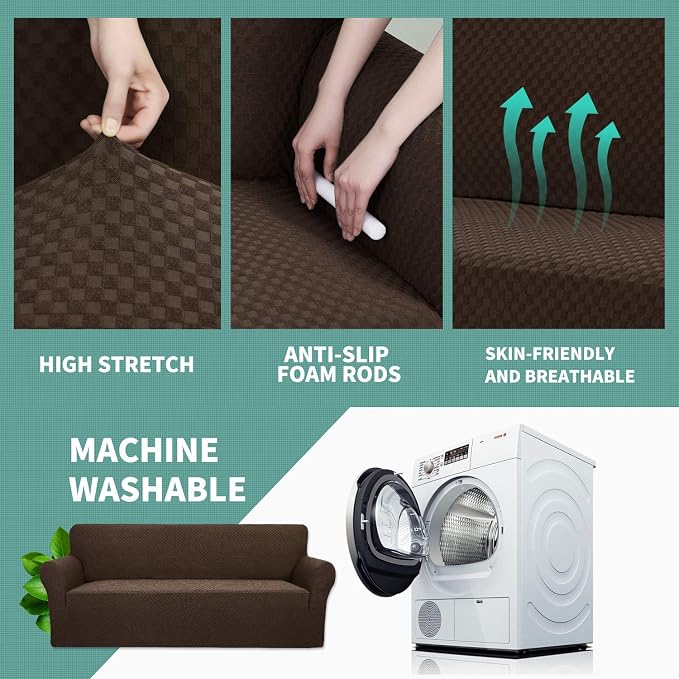 YEMYHOM Couch Cover Latest Jacquard Design High Stretch Sofa Covers for 3 Cushion Couch, Pet Dog Cat Proof Slipcover Non Slip Magic Elastic Furniture Protector (Large, Dark Coffee) - Image 4