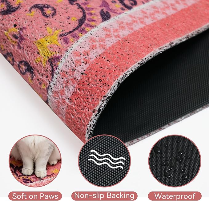 Cat Litter Mat, 24"x15" High-Density PVC Cat Litters Trapping Mat, Waterproof & Non-Slip Backing, Litter Box Catcher, Soft on Kitty Paws, Easy Washable Pet Supplies Pink - Image 2