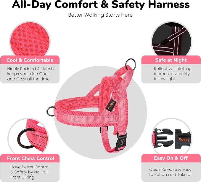 No Pull Dog Harness for Large Dogs, Breathable Mesh Padded, Pink, L | Quick Fit, Easy On and Off, Lightweight, Reflective Vest Harness for Night Safty, Easy for Walking and Training, Chest 26-32" - Image 6