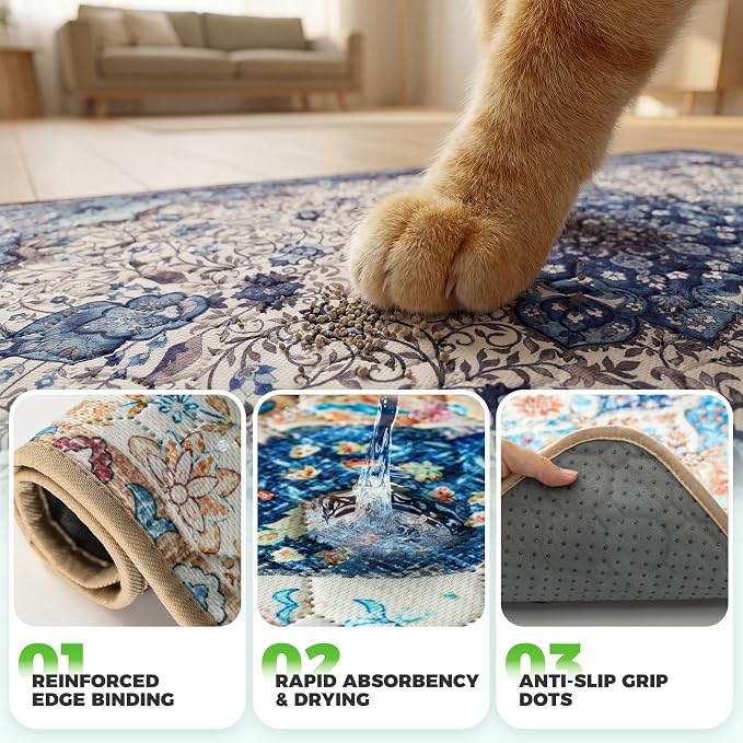 Hompet Cat Litter Mat 2 Pack,18x54 Large Machine Washable Trapping Mats for Cats, Super Absorbent & Urine-Proof Cat Litter Box Mat for Floor, Waterproof & Non Slip Kitty Litter Rug - Image 5