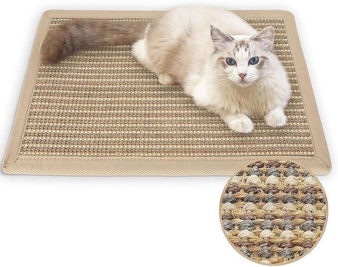 FUKUMARU Cat Scratcher Mat, 23.6 X 15.7 Inch Natural Sisal Cat Scratch Mat | Horizontal Cat Scratching Pad Mat Floor Rug with Sticky Tapes, Cat Wall Scratcher for Indoor Cats, Protect Carpet, Thicken by FUKUMARU