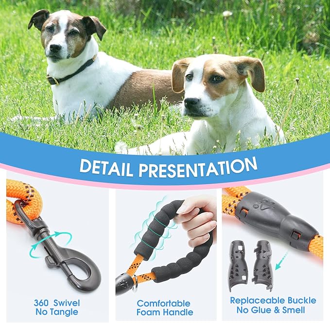 2/4/5/6 FT Dog Leash with Comfortable Padded Handle and Highly Reflective Threads for Small Medium and Large Dogs (2FT-1/2'', Orange) - Image 3