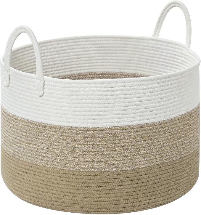 67L Large Woven Blanket Basket, Cotton Rope Baby Laundry Hamper with Handles, Kids Toy Basket for Classroom & Nursery, Soft Round Stuffed Animal Storage, Dog Toy Bin - 20"x13", Gradient Brown by Degeyoyo