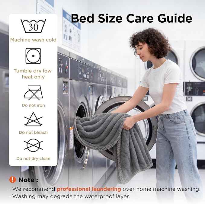 Bedsure ComfyFleece™ Waterproof Blanket for Bed, King（86"x108"） Warm Grey | Soft Plush Bed Couch Cover Corduroy Fleece for Furniture Protector, Cozy Calming Reversible Dog Blankets for Large Dogs Pet - Image 5