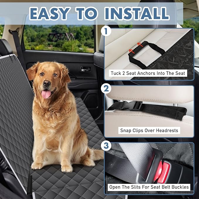 Waterproof Dog Backseat Cover for Cars, Non-Slip Pet Seat Protector, Grey - Image 3
