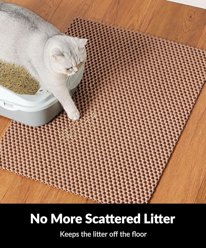 Cooyes Cat Litter Mat - Cut to Fit Any Place, 23"x17" Litter Trapping Mat for Litter Box, Easy to Clean, Waterproof & Non-Slip Kitty Pad, Scatter Control to Protect The Floor (Khaki) - Image 2
