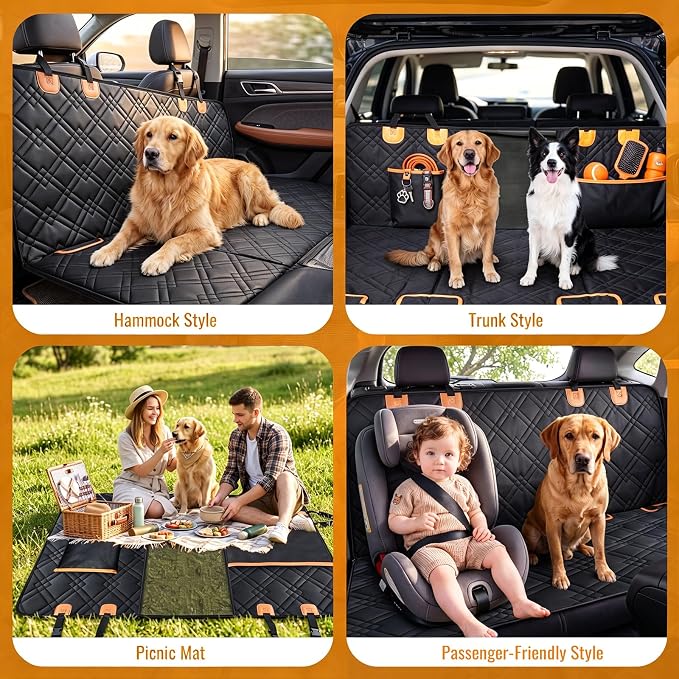 Back Seat Extender for Dogs - Hard Bottom Dog Car Seat Cover for Back Seat Holds 400lbs, Upgraded Waterproof Dog Hammock for Car and SUV, Sturdy Backseat Extender for Dogs (Orange) - Image 9