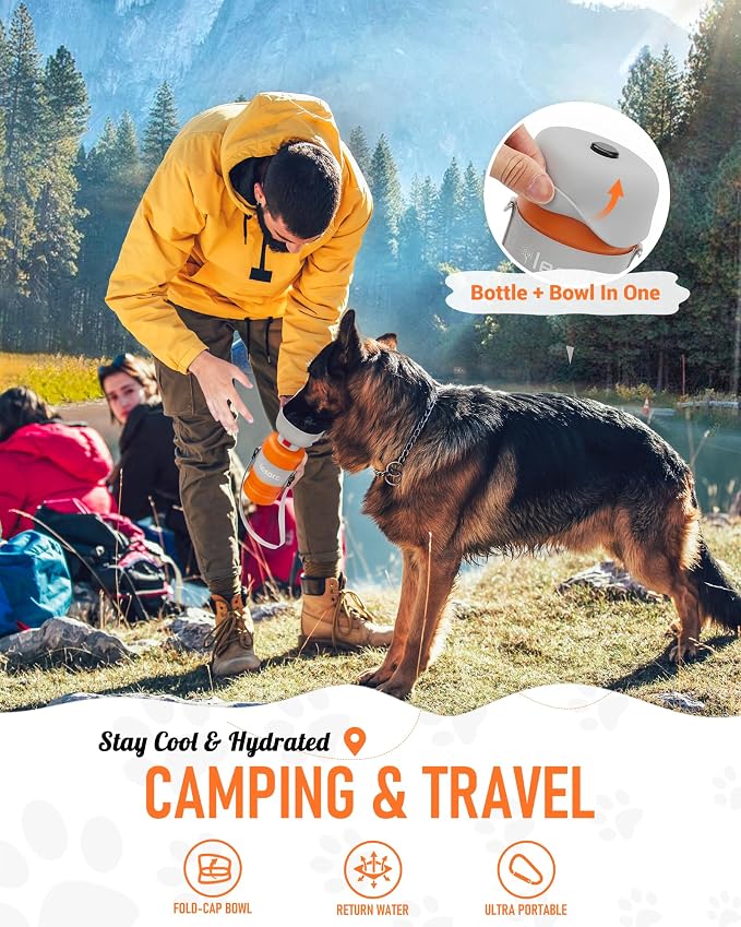 lesotc Dog Water Bottle Portable, 28oz Portable Dog Water Bottle with Bowl, Leak Proof Travel Bowl Dispenser for Dogs, One-Hand Squeeze Puppy Essentials for Walking, Hiking, Camping - Image 3