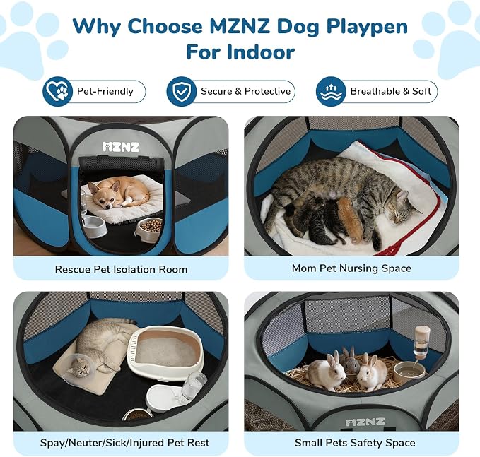 Dog Cat Small Animal Puppy Playpen Crate, Small, Grey Blue | Portable Pop Up Pet Cage Enclosure Tent Kennel Indoor Outdoor with Carrying Case, No Assembly, Camping Use - Image 3