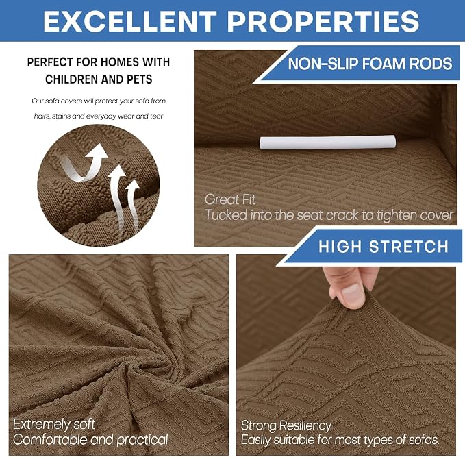 XINEAGE Stretch Jacquard Sofa Cover, Non Slip Sofa Slipcover for Dog | High-Stretch Fabric. Wear-Resistant, Pet Friendly. Easy Install & Washable for Living Rooms, Offices.Brown - Image 5