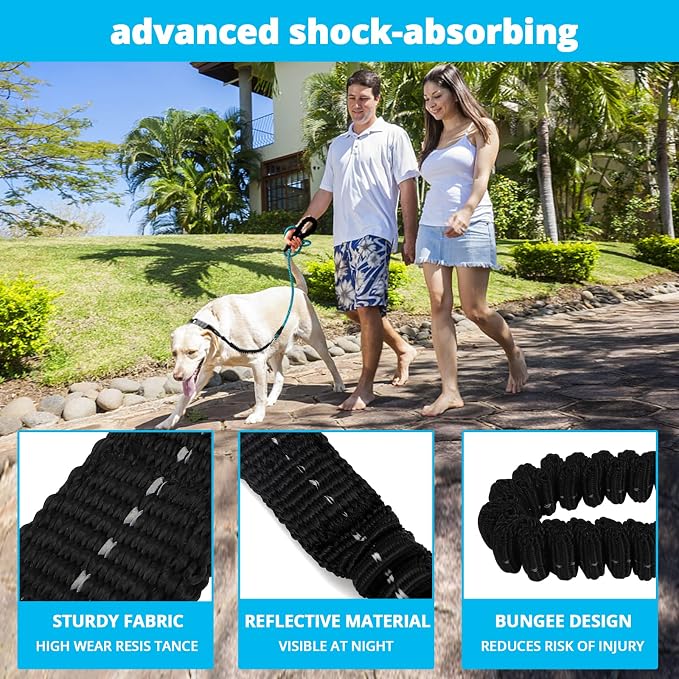 Rope Dog Leash 6 FT: Heavy Duty Leashes with Swivel Lockable Hook Reflective Threads Bungee and Padded Handle - Dog Lead for Large Small Medium Dogs Outside Walking Hiking Blue Black - Image 2