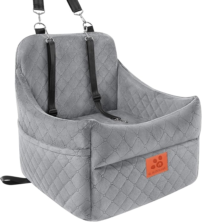 GL GLENSLAVE Dog Car Seat for Small/Medium Dogs, Dog Booster Car Seats with Thick Cushion for Dogs Under 35lbs, Detachable Washable Pet Carseat with Storage Pockets, 2 Safety Belts by GLGLENSLAVE