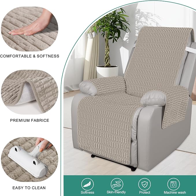 Foxdecor Recliner Chair Covers, Recliner Cover Non-Slip Chair Covers, Washable Recliner Couch Cover Furniture Protector, Cover for Recliner Chair with Elastic Straps. (Brown, 30" W) - Image 2