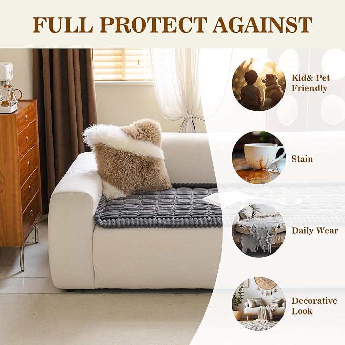 MYSKY HOME Couch Covers for Dogs, Non-Slip Sofa Cover, Dark Grey, 27.6x59in | Couch Covers for Sofa, Sofa Cover for Pets Washable, Soft & Thick Sofa Slipcovers, Love Seat Couch Cover, Furniture Protector - Image 3