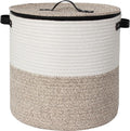 Storage Basket with Lid, 15"x13" Round Woven Blanket Storage for Living Room, Decorative Cotton Rope Hamper with Zipper Top, Wicker Basket with Lid, Floor Covered Kids Dog Toy Bin by Unknown