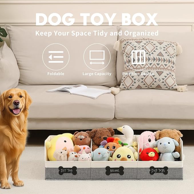 Qozary Large Dog Toy Basket with Diy Tag - Collapsible Dog Toy Bin, Fabric Personalized Dog Toy Box, Trapezoid Dog Toy Storage and Organizer for Pet Supplies - Image 2