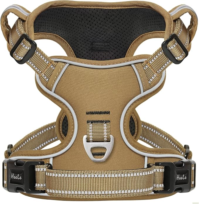 HEELE Dog Harness, Dog Harness for Small Medium Large Dogs No Pull Adjustable Padded Reflective Harness with Handle for Walking Training, Brown, S | Soft Breathable Padded Pet Vest, No Pull No Choke, Adjustable 2 Metal Rings for Outdoor Walking Training by HEELE