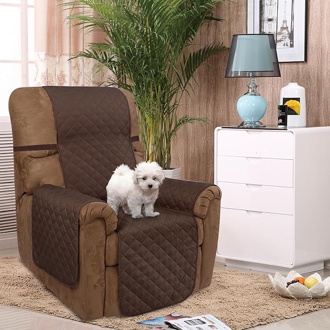 U-NICE HOME Reversible Recliner Chair Covers, Coffee/Beige | 28''Recliner Cover for dogs Washable, Pet Friendly, Elastic Straps, Water Repellent, Diamond Quilted - Image 2