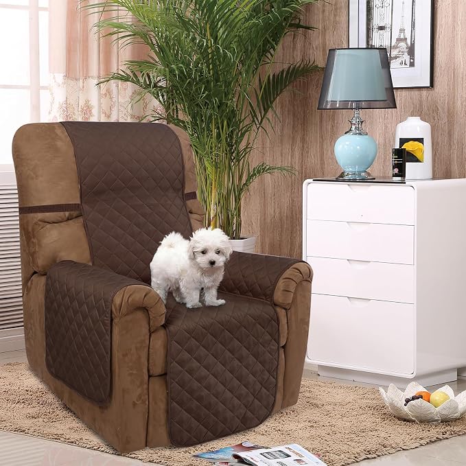 U-NICE HOME Reversible 23''Recliner Small Chair Cover, Coffee/Beige | Recliner Cover for dogs Washable, Pet Friendly, Elastic Straps, Water Repellent, Diamond Quilted - Image 2