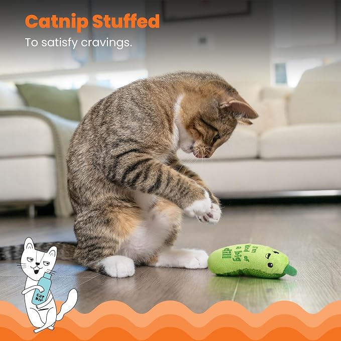 Catstages Crunchy Pickle Kicker Chew Cat Toy, Catnip & Dental Mesh, 6.5" | Crinkle Sounds, Long Plush Body for Bunny Kicking, Helps Keep Teeth Clean & Massages Gums, Indoor Enrichment, Cats & Kittens - Image 4