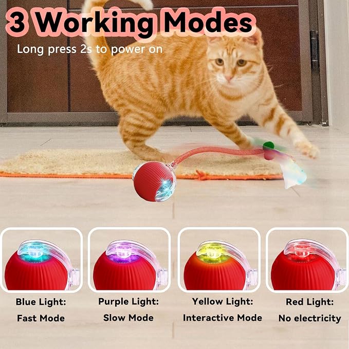Speedy 2.0 Tail Interactive Cat Toys for Indoor Cats, Automatic Cat Toy with Elastic Mesh Tail, Electric Rolling Ball on Carpet, Chirping and Motion Activate Cat - Image 5