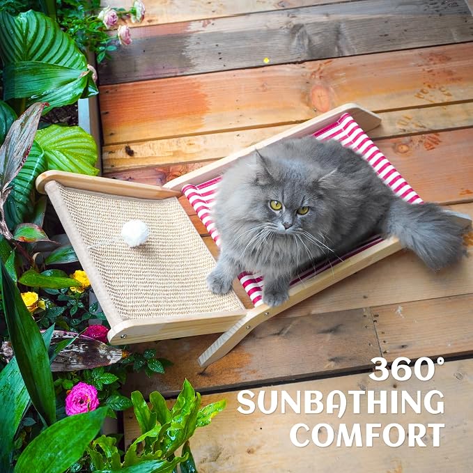 PETKARAY Cat Hammock with Coconut Palm Tree Scratching Post, Cozy Beach Chair Elevated Cat Beds, Original Lounger for Indoor Cats - Image 7