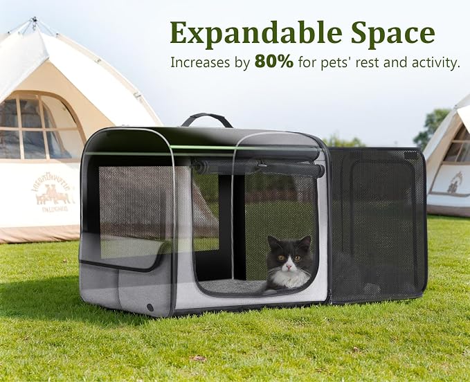 Dog Car Carrier Light Weight,Expandable,Foldable Dog Carrier, Gray | Easy to Assemble, Portable and Breathable Pet Carrier, Suitable for Indoor and Outdoor Use, Dog Travel Crate with Curtain - Image 3