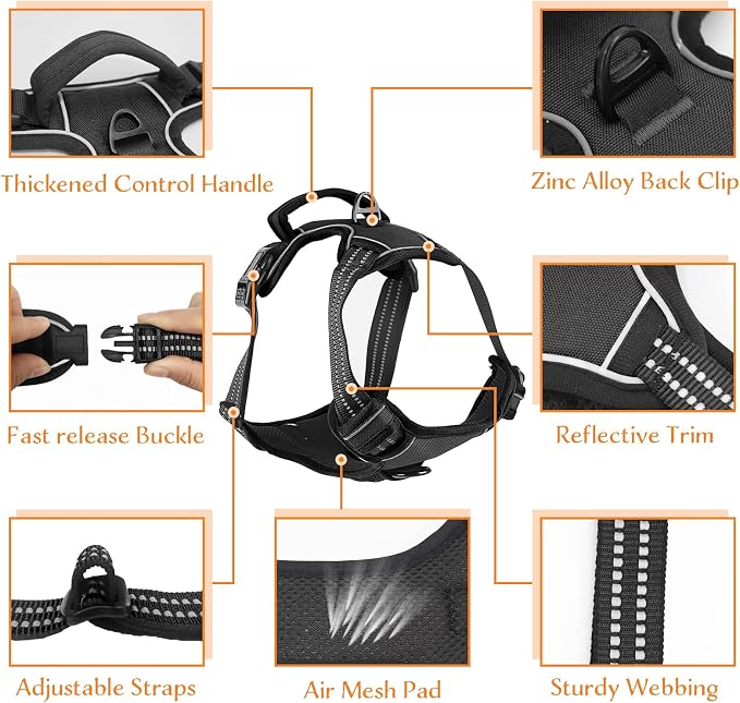 No Pull Dog Harness for Small Medium Large Dogs Adjustable Reflective Pet Vest with Front Clip Padded Harness for Dogs Easy Control Handle Best for Outdoor Training and Walking Black XL - Image 2