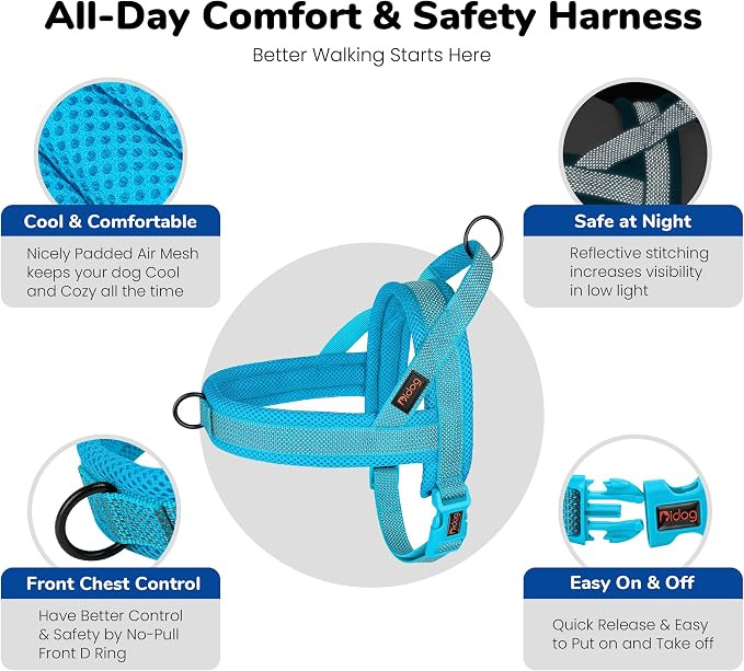 No Pull Dog Harness for Medium Dogs, Breathable Mesh Padded, Blue, M | Quick Fit, Easy On and Off, Adjustable, Reflective Vest Harness for Night Safty, Easy for Walking and Training, Chest 21-26" - Image 6