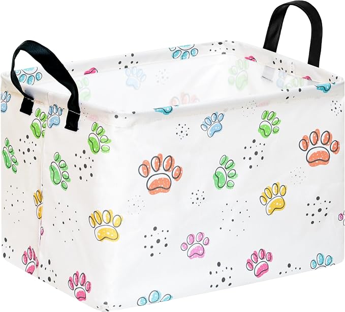 Baby Storage Basket,Colorful Dog Paw Print,Waterproof Lining, Leather Handles, Collapsible for Kids Toys, Pets Supplies, Gift Basket by Unknown