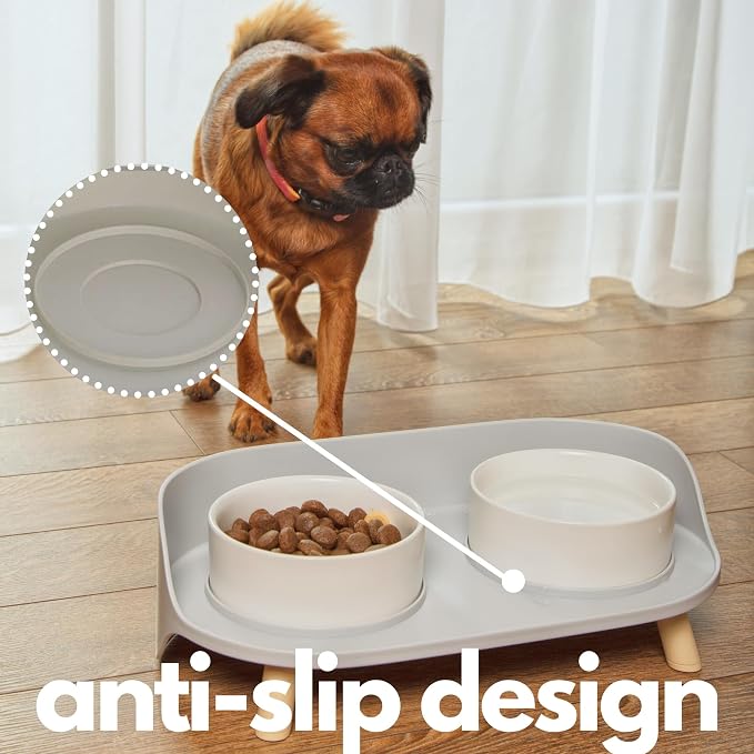 A4DOG Ceramic Dog Bowls with Stand - Elevated Dog Water and Food Bowl Set 13.5oz Cat & Dog Feeding Station Spill Proof Splash Proof Raised Pet Food Bowls for Dogs, No Mess Pet Feeder - Gray - Image 8