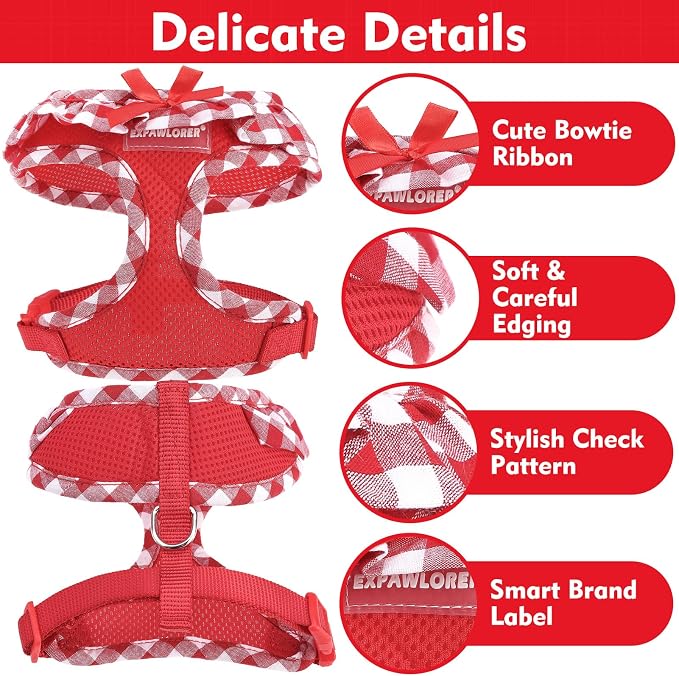EXPAWLORER Step-in Dog Harness Small Sized and Leash Set | Cute Small Dog Harness No Pull Girl, Breathable Soft Mesh Padded, Adjustable Light Puppy Vest for Dogs Cats, Red XS - Image 3