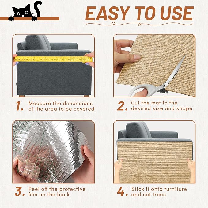 78.7" x 15.8" Cat Scratch Furniture Protector | Trimmable DIY Self-Adhesive Strong Adhesion, Won't Fall Off, Easy to Use, Leaves No Residue, for Couch, Sofa, Wall & Door - Image 5