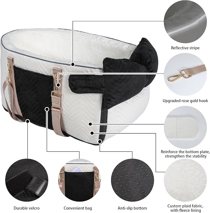 Dog Car Seat for Small Dogs Adjustable Portable Center Console Dog Car Seat Removable Cat Booster Cars Seats - Safety Belt with Cushion Anti-Collapse for Puppy Kitten Up to 15 Lb - Image 7
